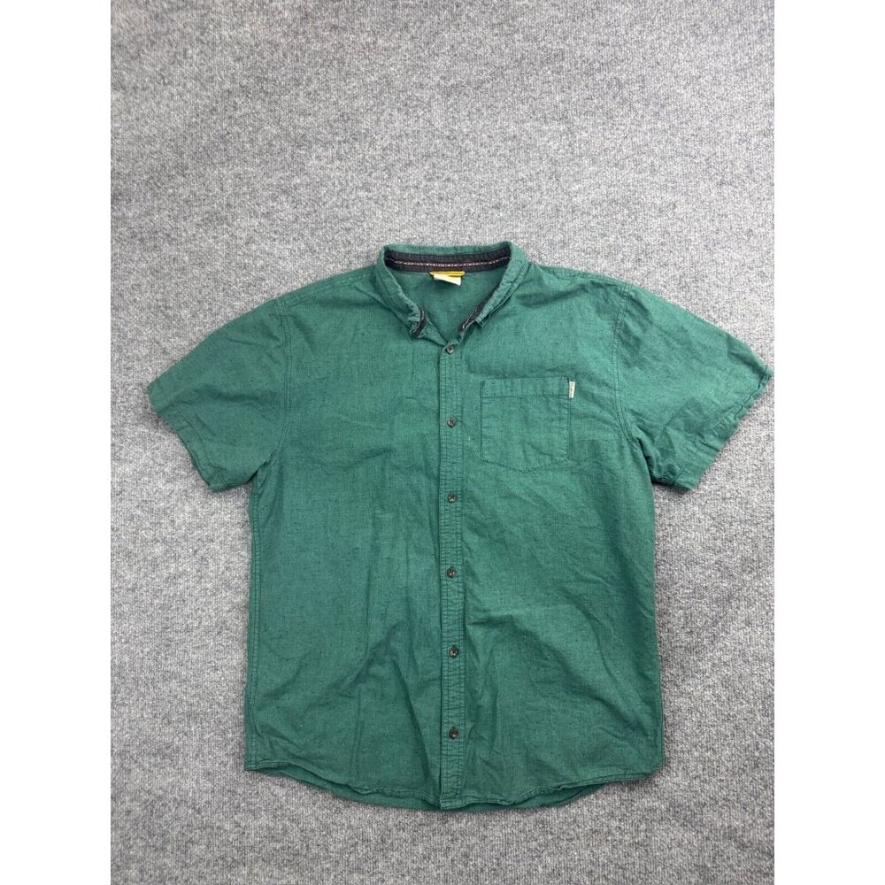 Dravus Button Down Shirt Men's XL Green Short Sleeve Pocket Collared 100% Cotton